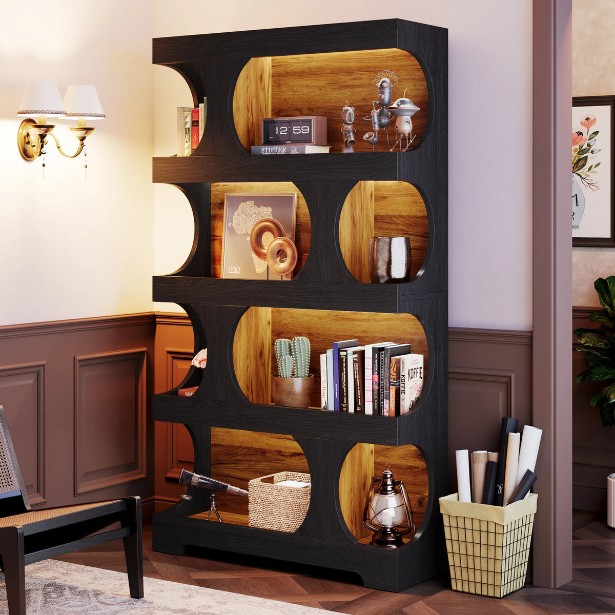 Tribesigns S Shaped Four Tier Wooden Bookcase With Display Shelves