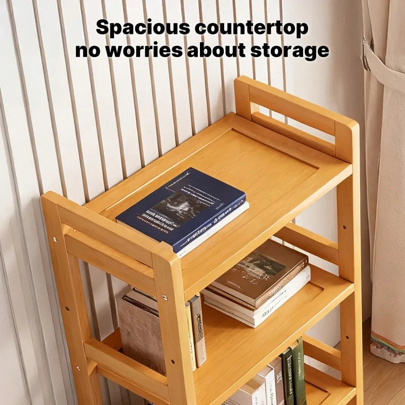 4-Tier 35 Inch Natural Bamboo Flat Organizer Rack) Layered Design, Space-Saving, Anti-Wobble, Kitchen/Bathroom/Living Room (Layered Version
