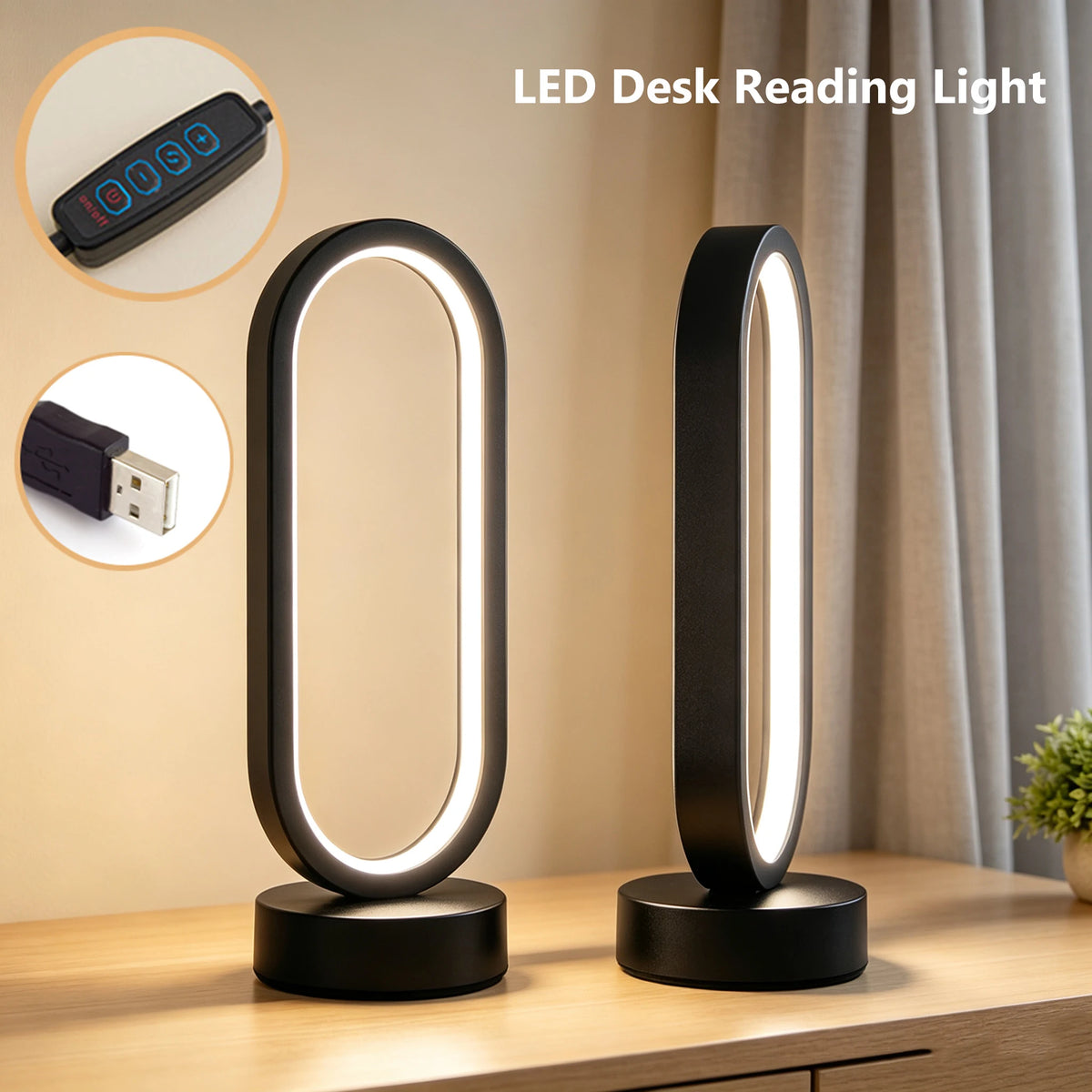 DUMILOO Modern Dimmable LED Oval Bedside Table Lamp