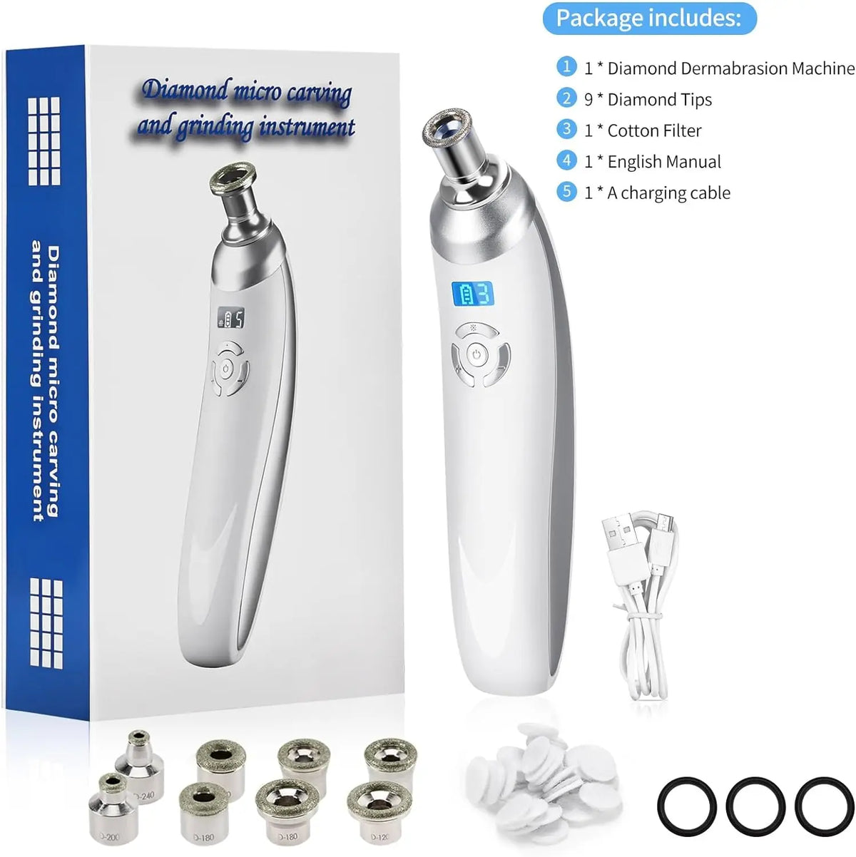 Diamond Microdermabrasion Machine, Portable Microdermabrasion Tool for Blackhead Removal, Facial Skin Care Device for Home Use