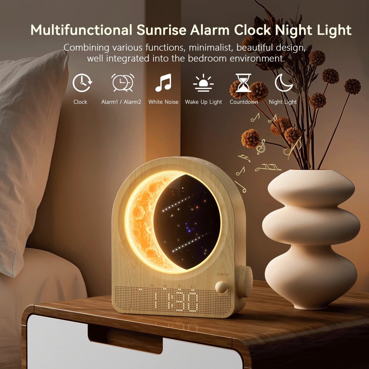 Blonbar Sunrise Alarm Clock With Moon Lamp And Nature Sounds