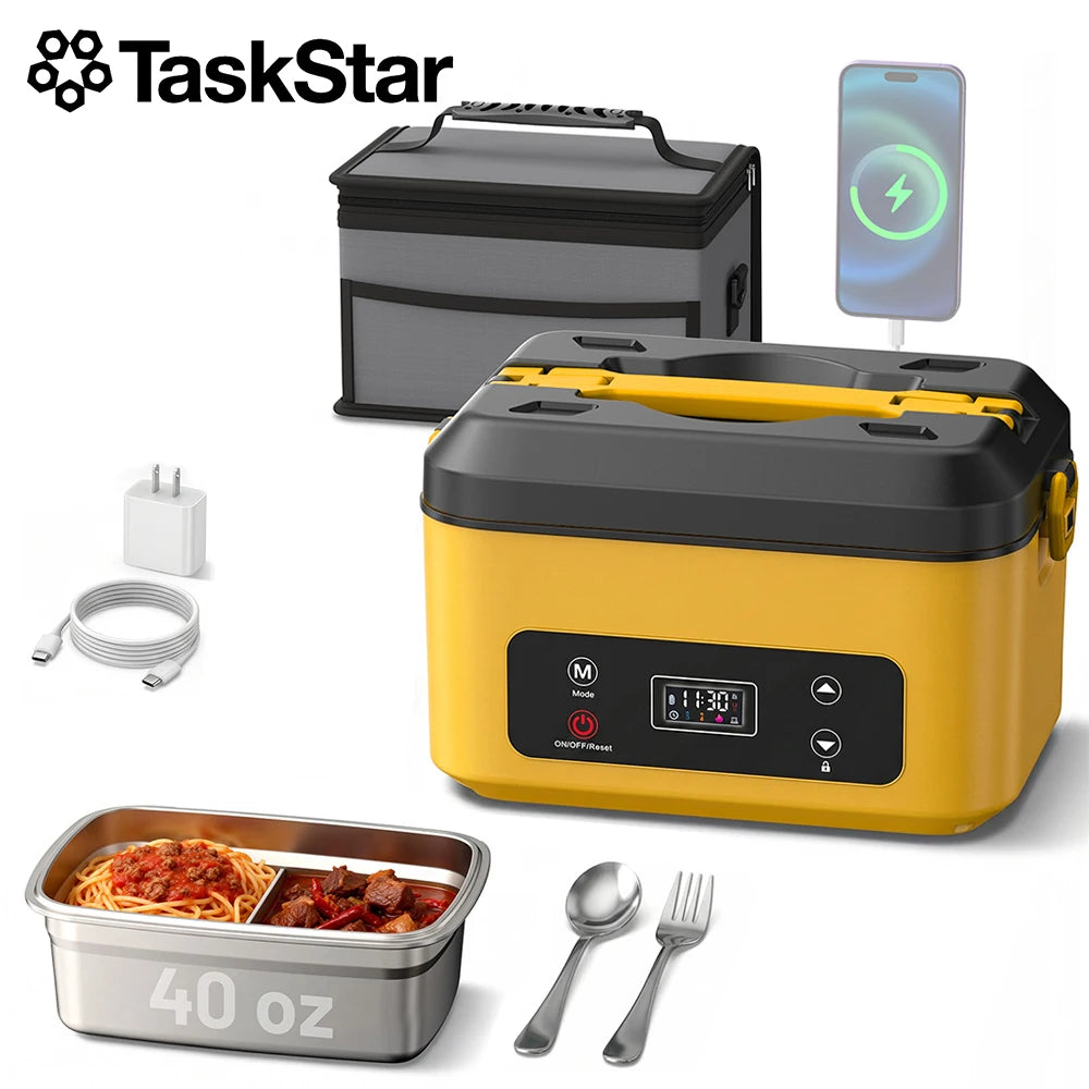 Portable Cordless Heated Lunch Box Food Warmer With Power Bank