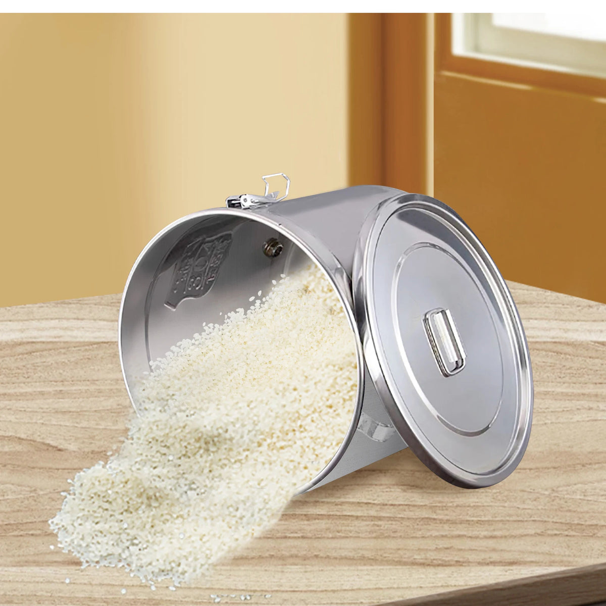 304 Stainless Steel Food Flour Oil Storage Bucket Canister, Silver Rice and Grain Storage Barrel, 6L/1.59gal Storage Bucket w/Handles and Lid