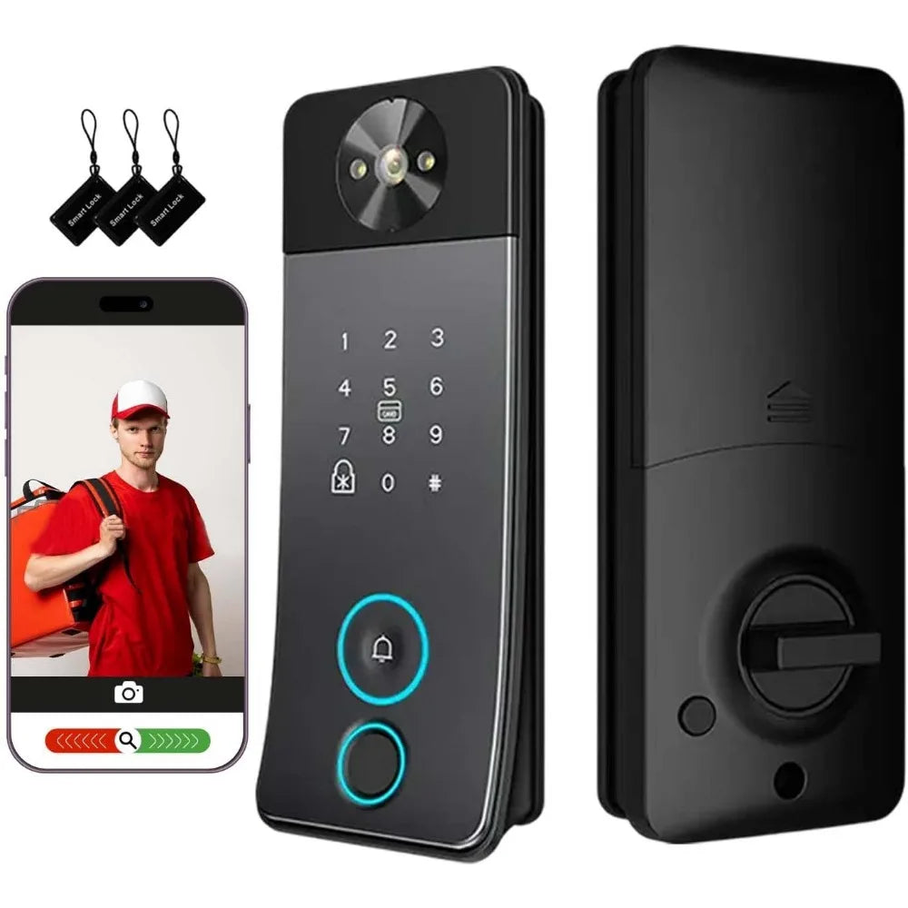 Keyless Entry Smart Door Lock with Camera & Video Intercom – Fingerprint, Password, Card & Key Access