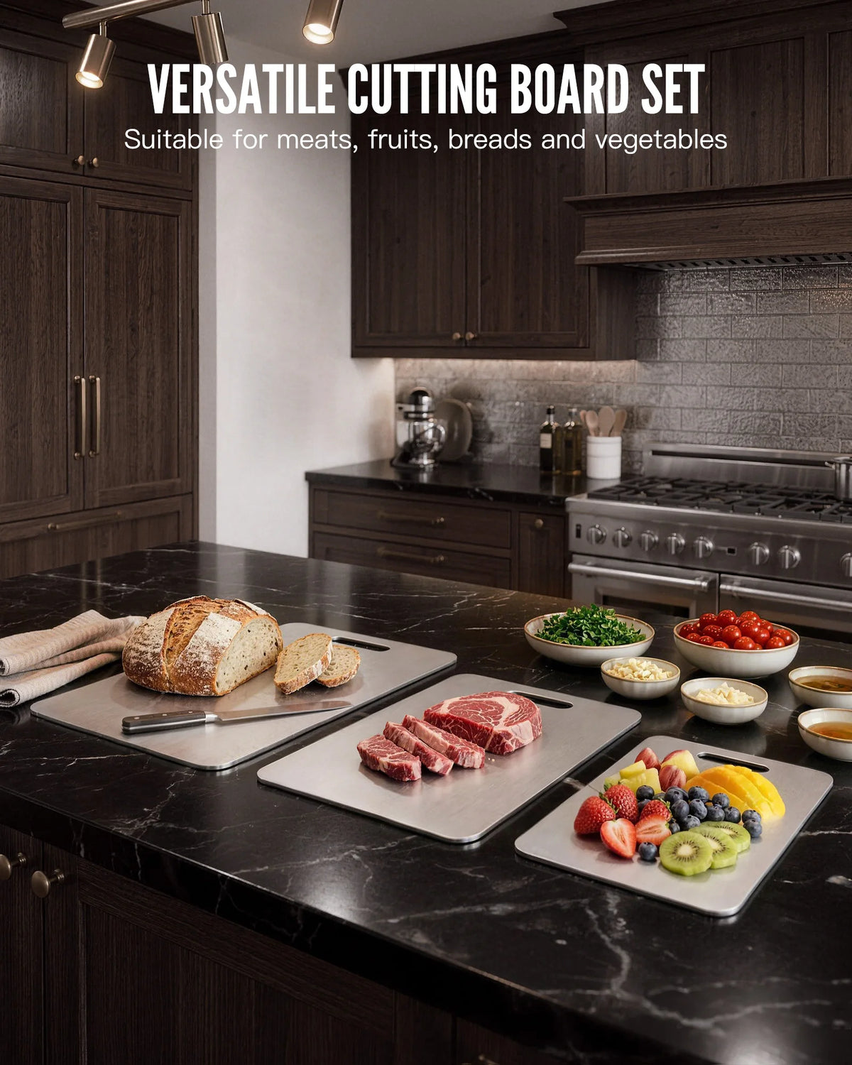 Double-Sided Stainless Steel Cutting Boards for Kitchen Food Prep