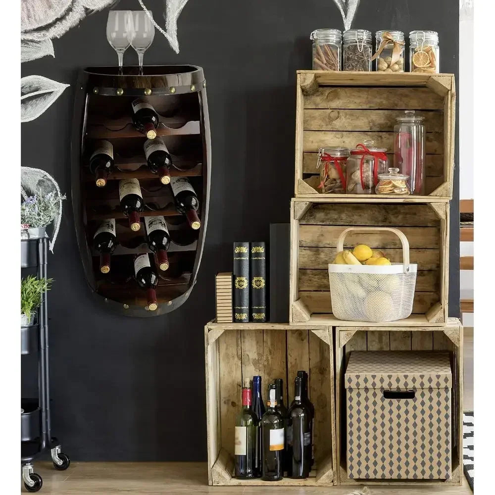 18 Bottle Wooden Wine Rack With Glass Holder Stand
