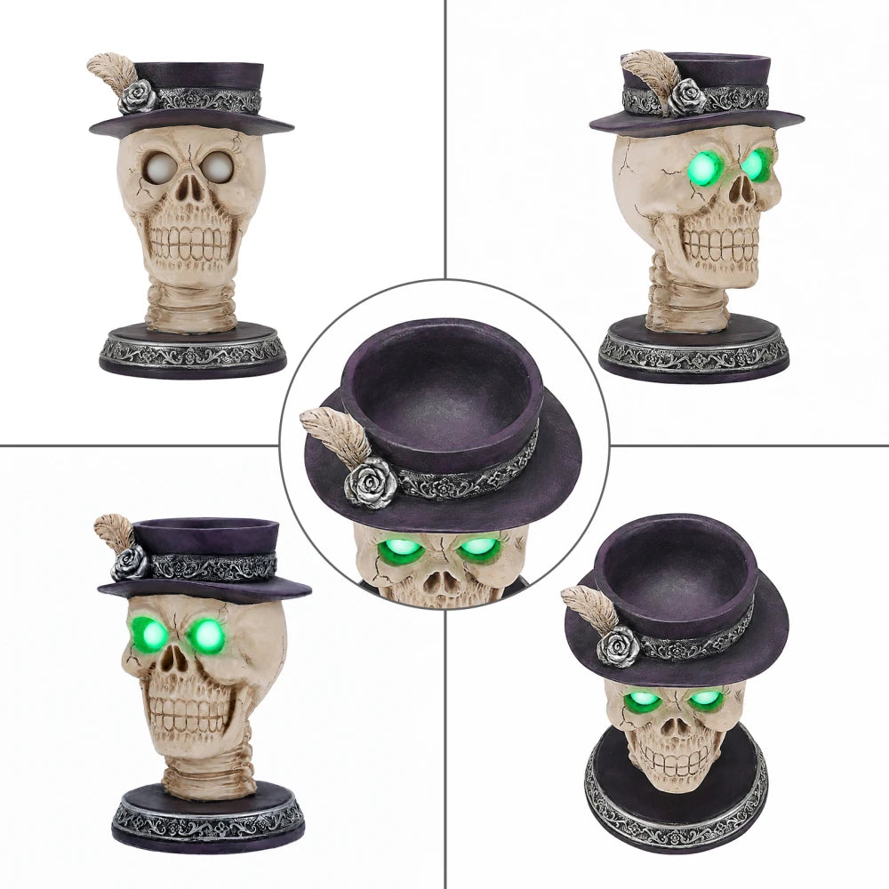 Halloween Skull Candle Holder with Glowing LED Eyes
