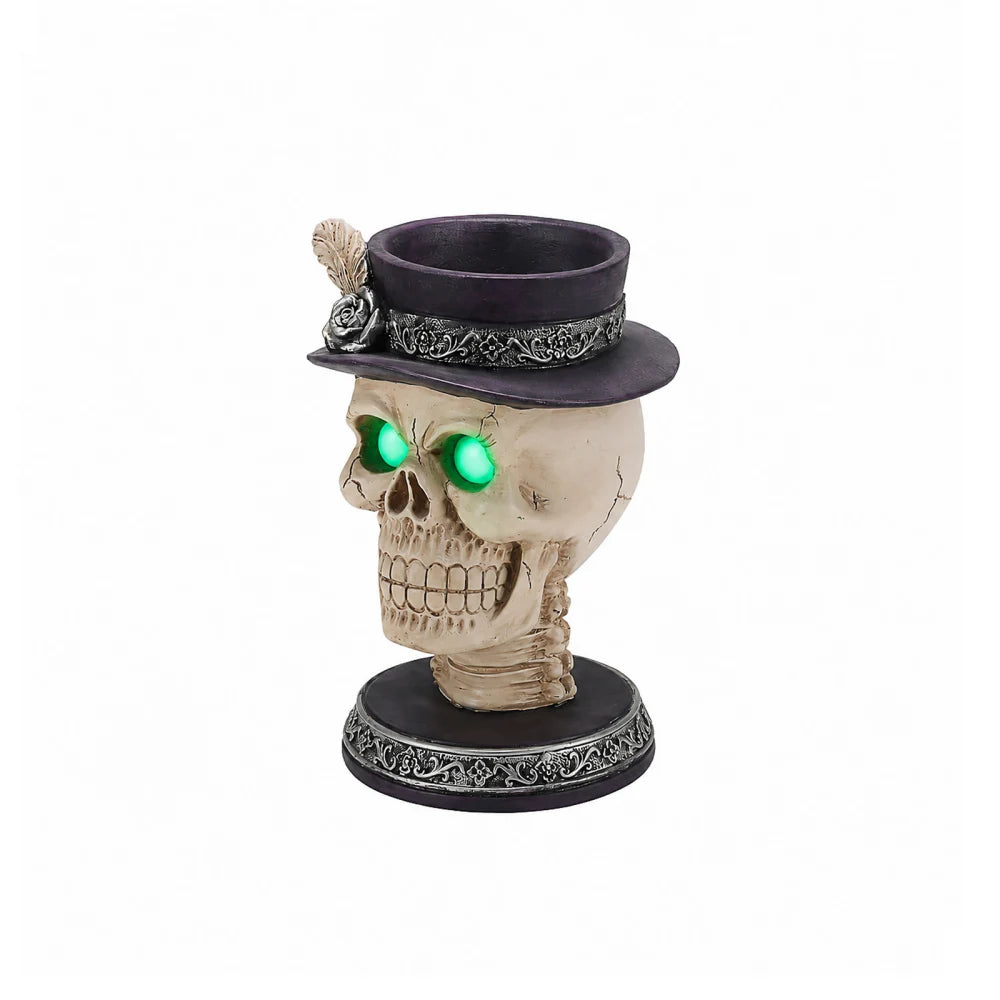 Halloween Skull Candle Holder with Glowing LED Eyes