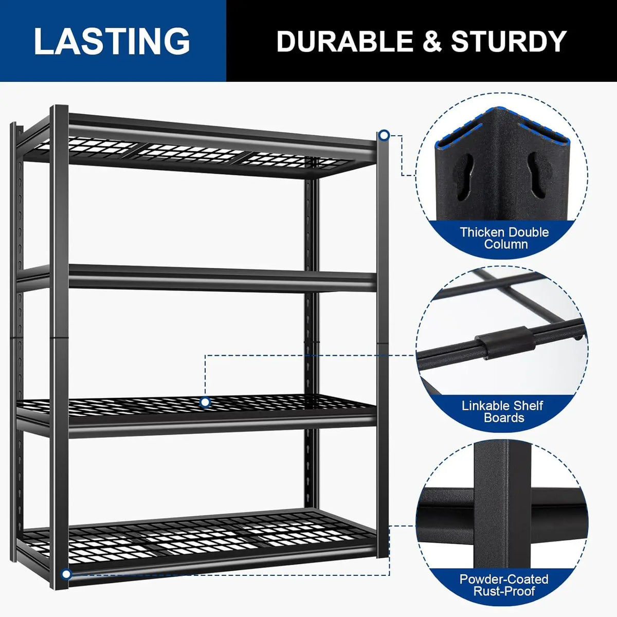 Heavy Duty Four Tier Metal Storage Shelves For Garage Warehouse