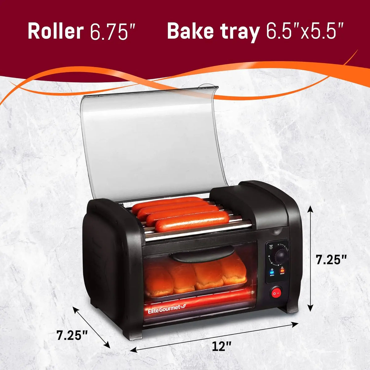 Five Roller Hot Dog Toaster Oven Stainless Steel Timer