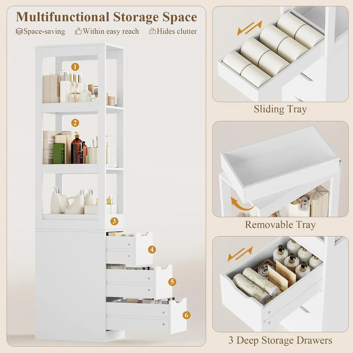 Slim Bathroom Storage Cabinet With Shelves And Drawers