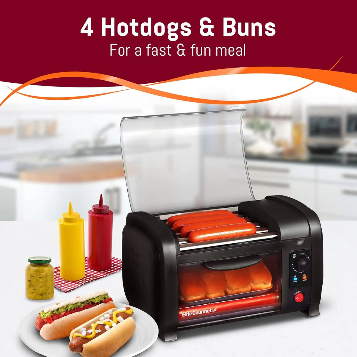 Five Roller Hot Dog Toaster Oven Stainless Steel Timer