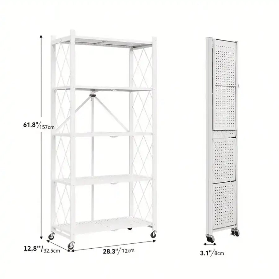 5 Tier Foldable Metal Storage Rack Modern Black Heavy Duty Rolling Utility Shelving Unit Lockable Wheels Collapsible Metal Mesh Bookcase Stand For Garage Kitchen Living Room Office Housewarming Gift