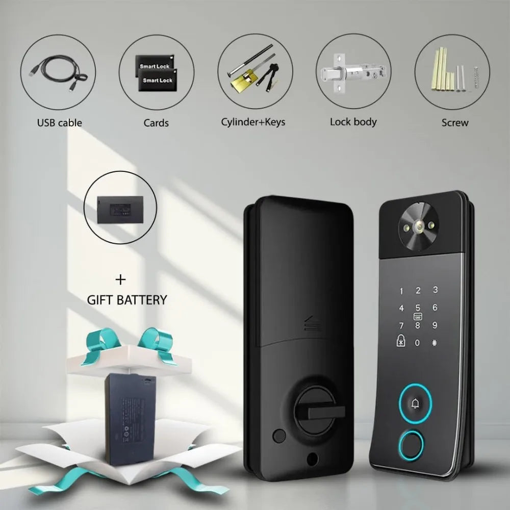Keyless Entry Smart Door Lock with Camera & Video Intercom – Fingerprint, Password, Card & Key Access