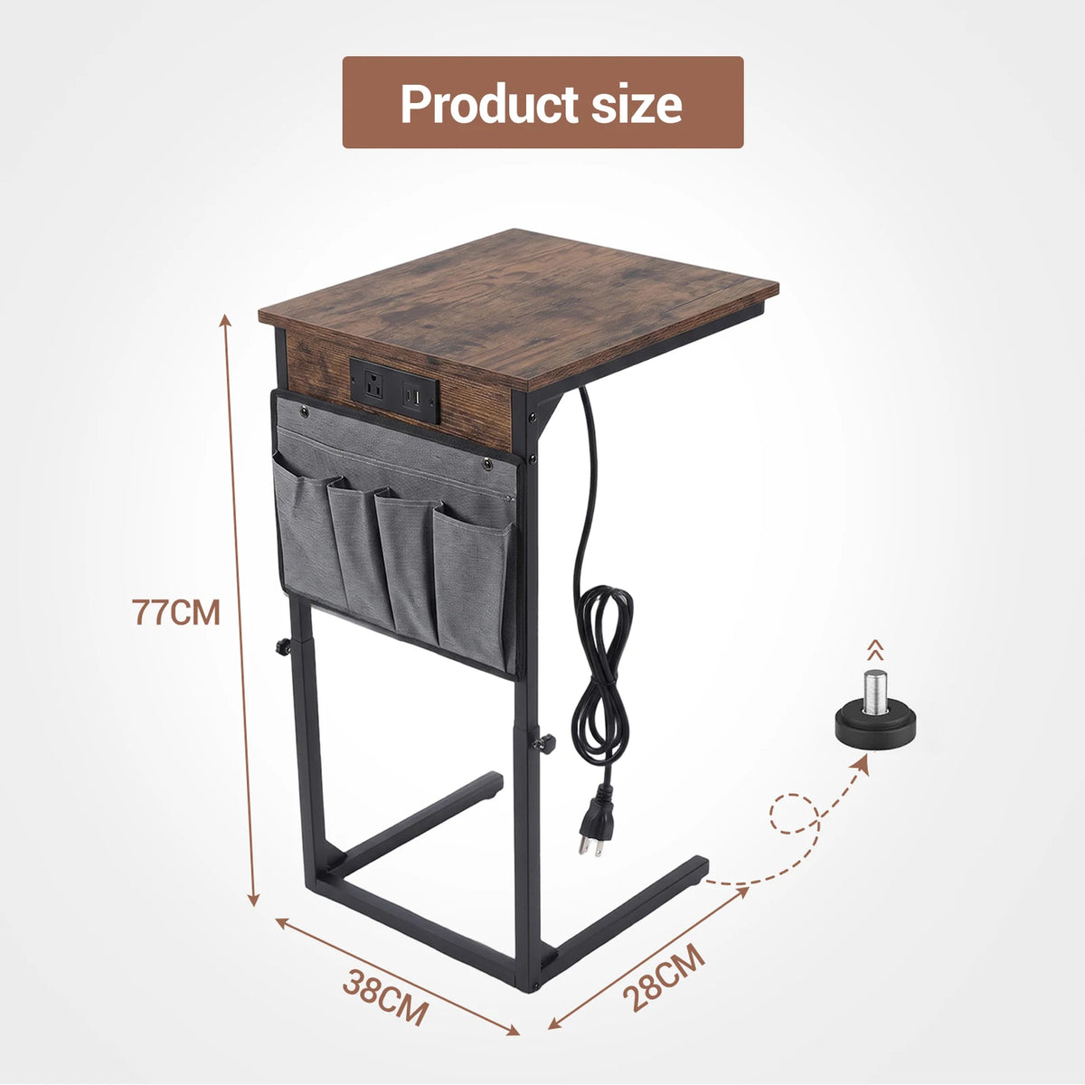 HiMISS Adjustable C Shaped End Table With Charging Station