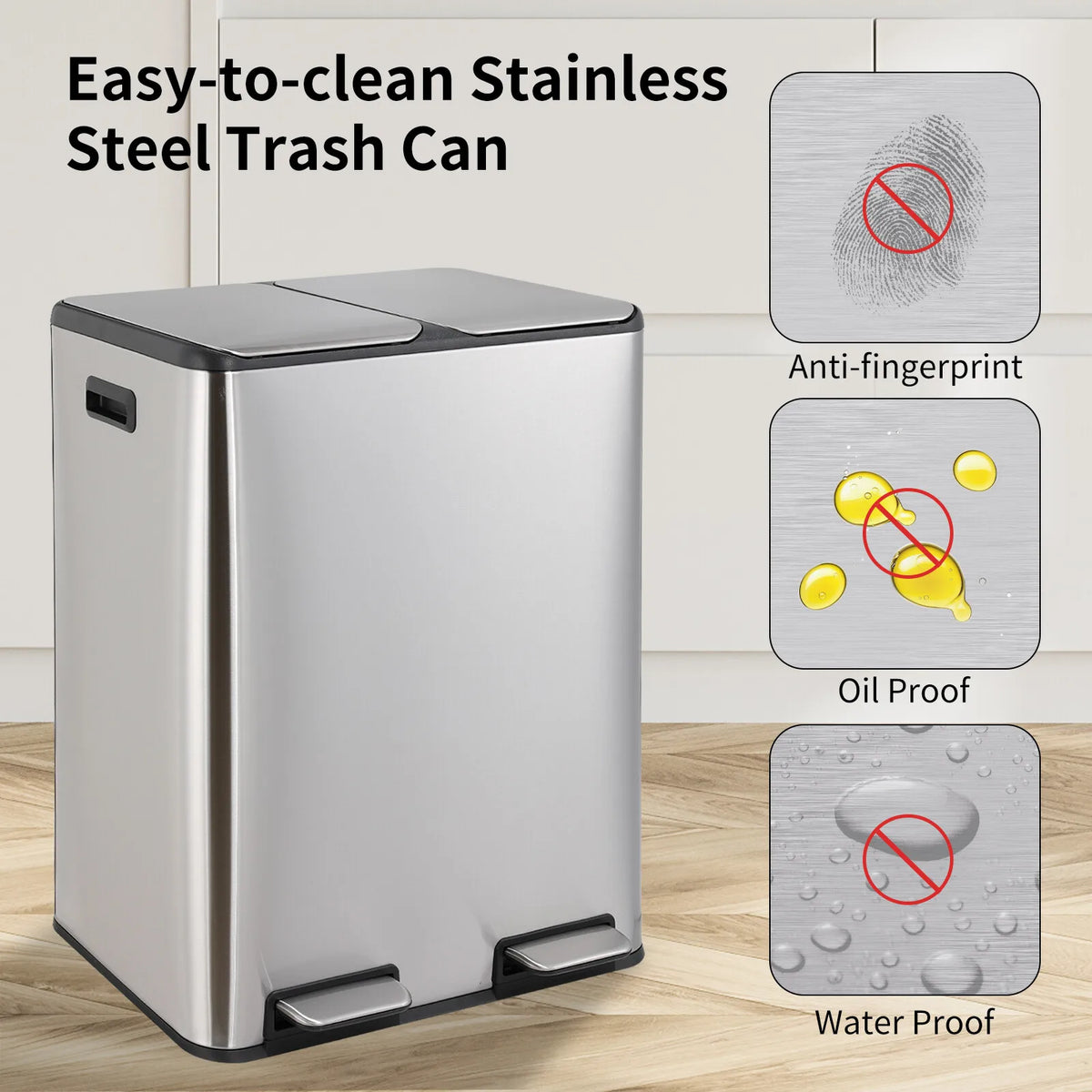 Stainless Steel Dual Step Trash Can With Filter Box