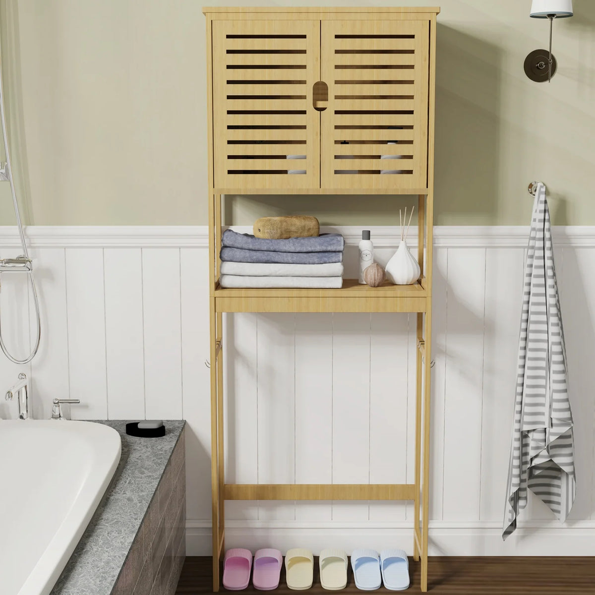Natural Bamboo Three Tier Over The Toilet Bathroom Rack