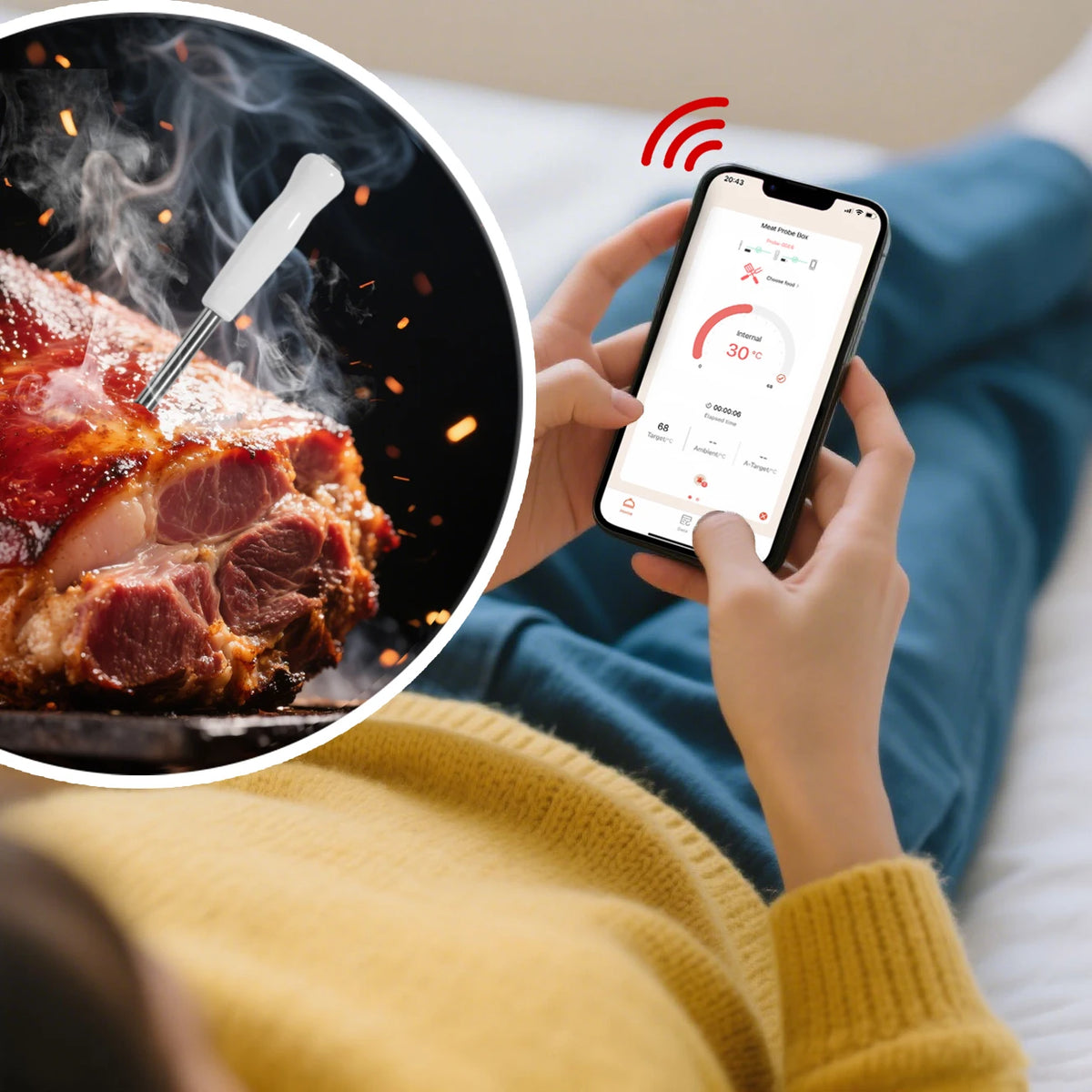 Wireless Smart Meat Thermometer for BBQ and Oven Cooking