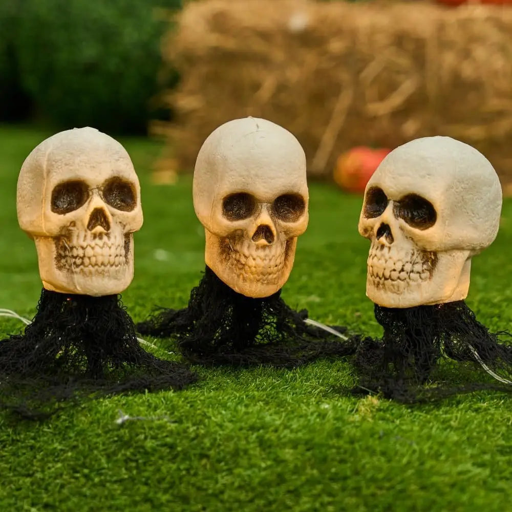 Lighted Skeleton Skull Stakes for Halloween Lawn Decorations