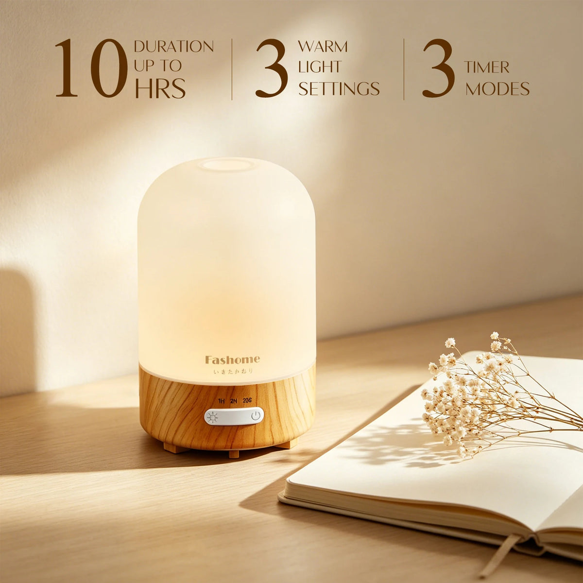 Essential Oil Diffuser, Ultrasonic Aromatherapy Humidifier, Hand Blown Glass Aroma Diffuser, Auto Shut-Off, Warm White Lights, 100ML Capacity Water Tank