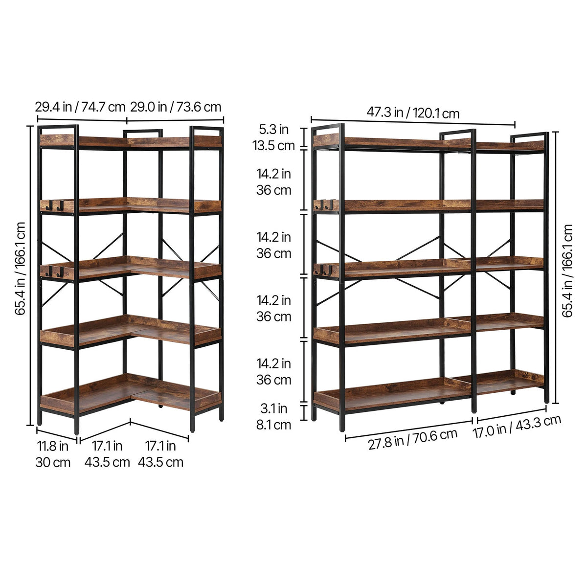 SucceBuy Corner Bookshelf With Storage Shelves For Display