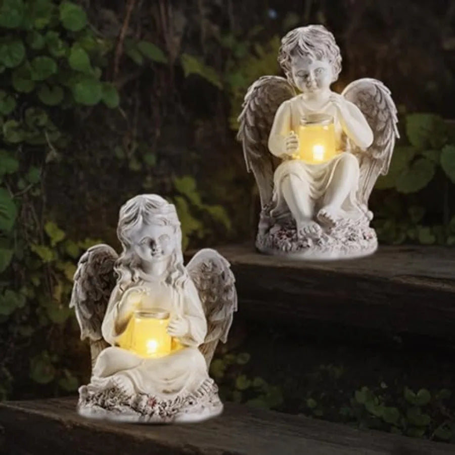 2 Pack Solar Angel Statues Garden Decor Yard Art