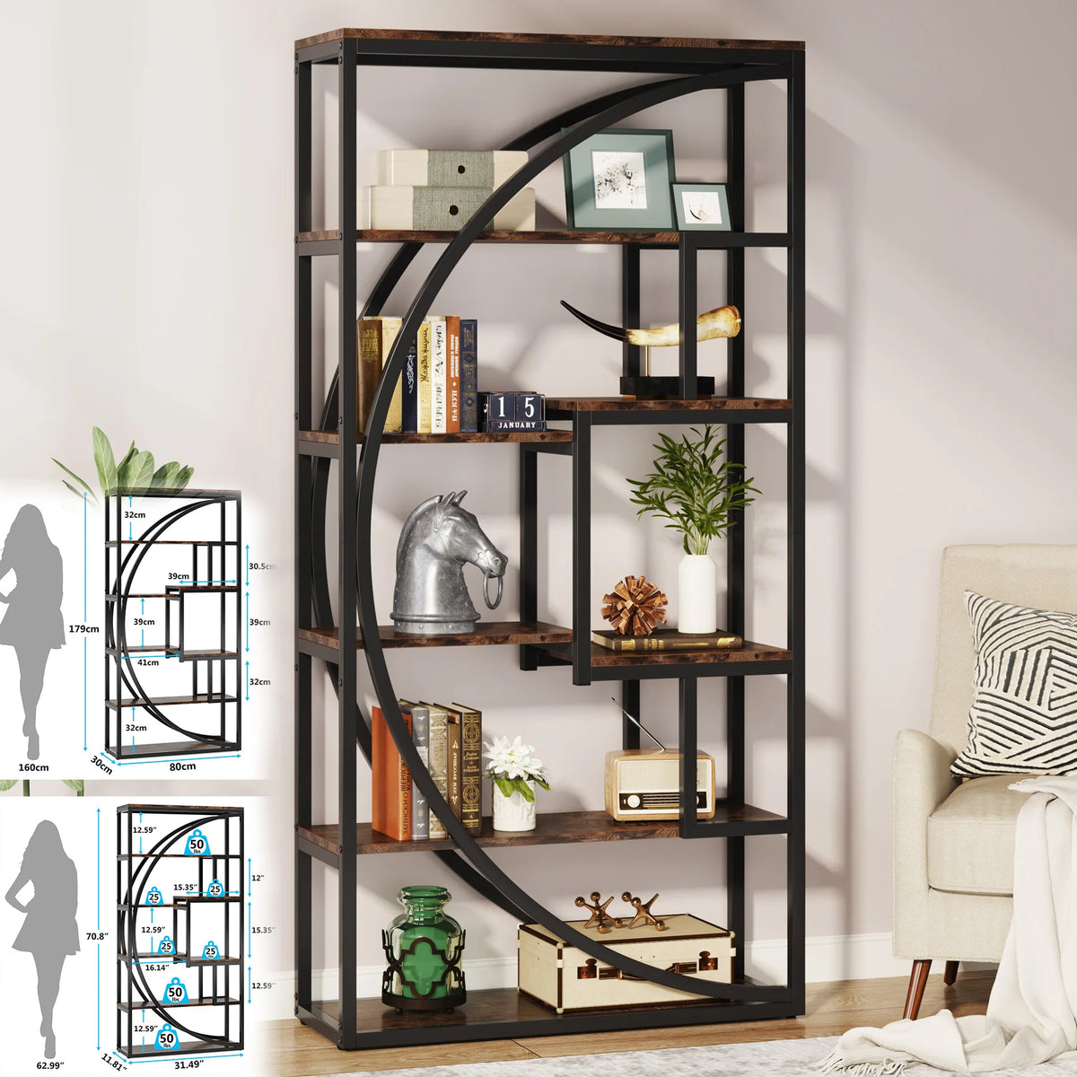 Tribesigns Industrial Bookshelf Display Shelf Storage Organizer