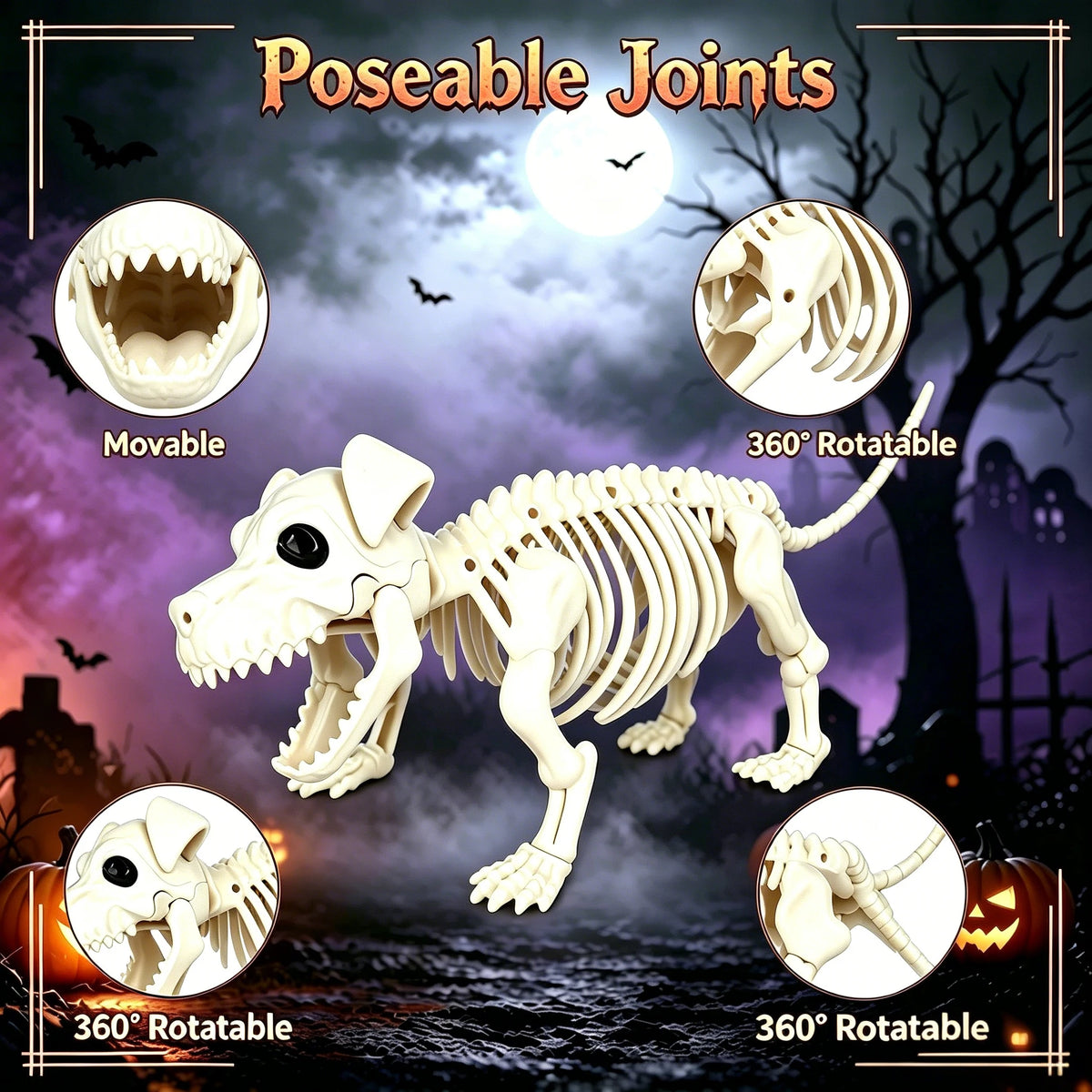 Posable Cowboy Skeleton And Dog Halloween Decorations