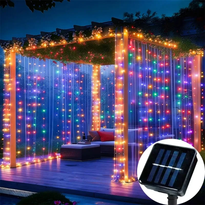 Solar Outdoor LED Curtain Lights for Garden Parties and Weddings