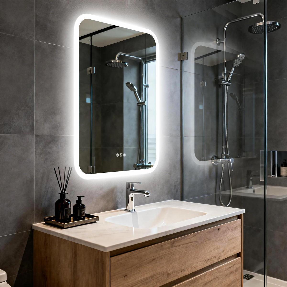 Smart LED Bathroom Mirror With Bluetooth Speakers And Anti Fog
