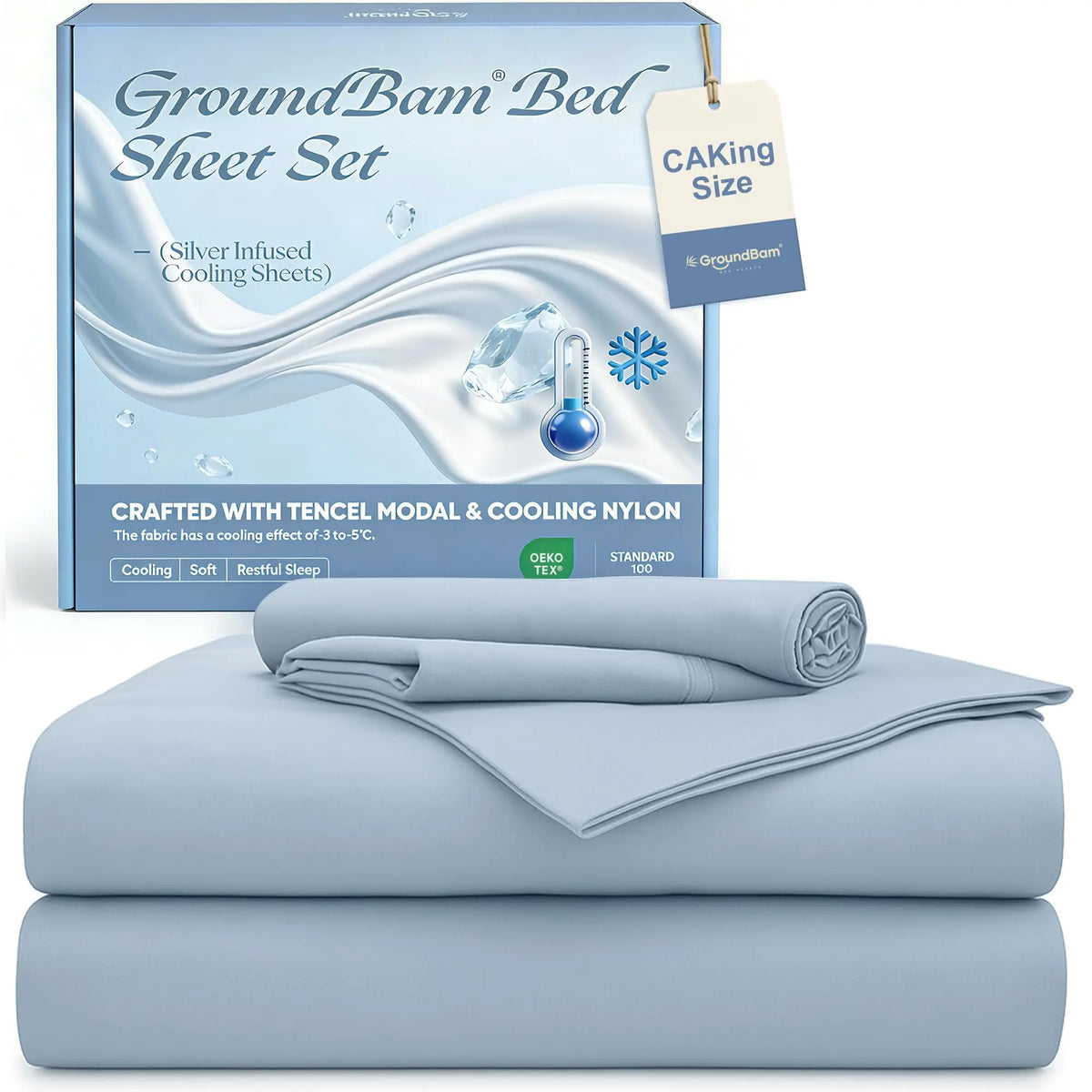 Silver Infused Bed Sheets Set, Cooling Tencel Modal Sheet with Self-Cleaning Technology for 3X Freshness Sleep, Hypoallergenic & Breathable Sheet Perfect for Hot Sleepers (LightBlue, King)