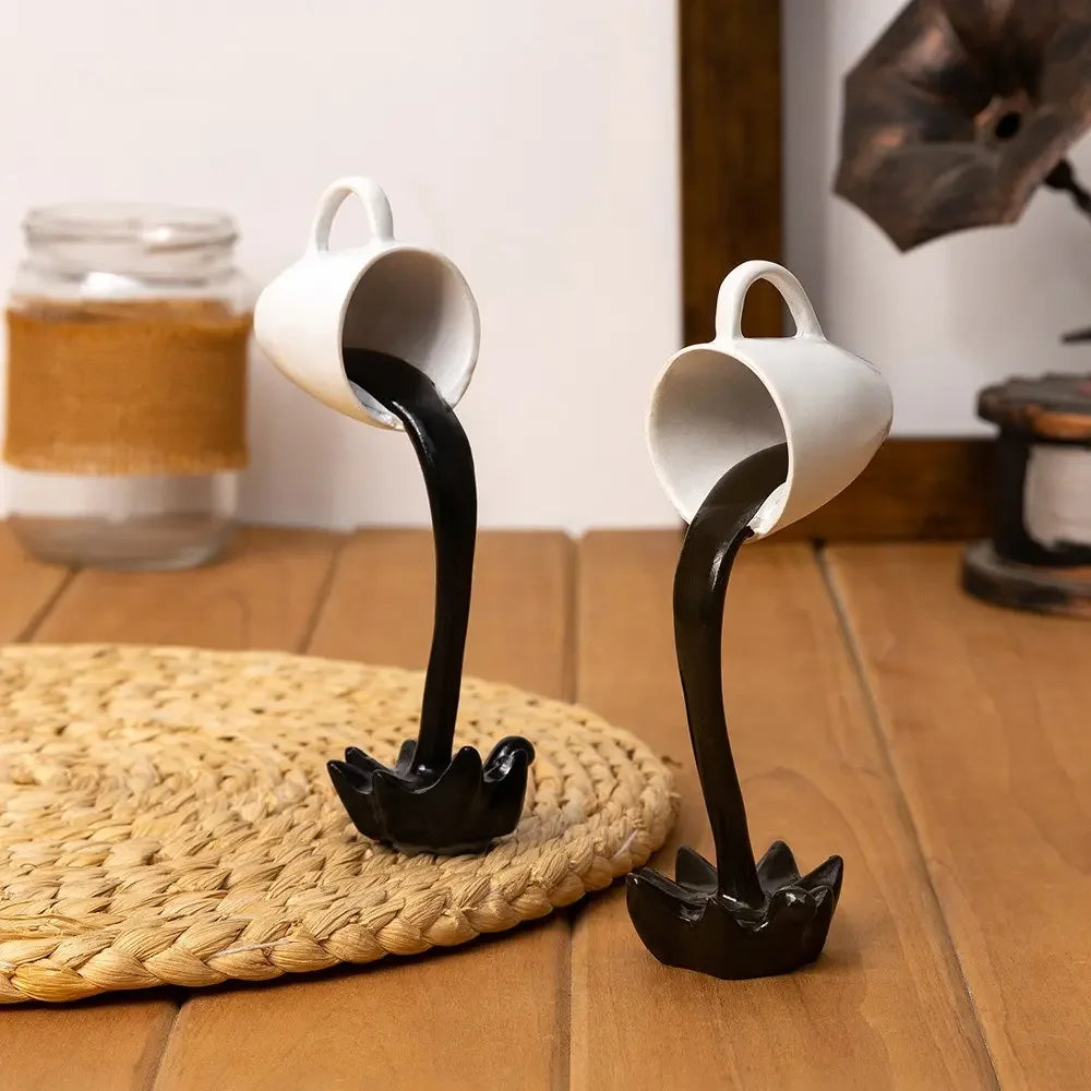 Abstract Spilling Coffee Cup Sculpture For Home Decor
