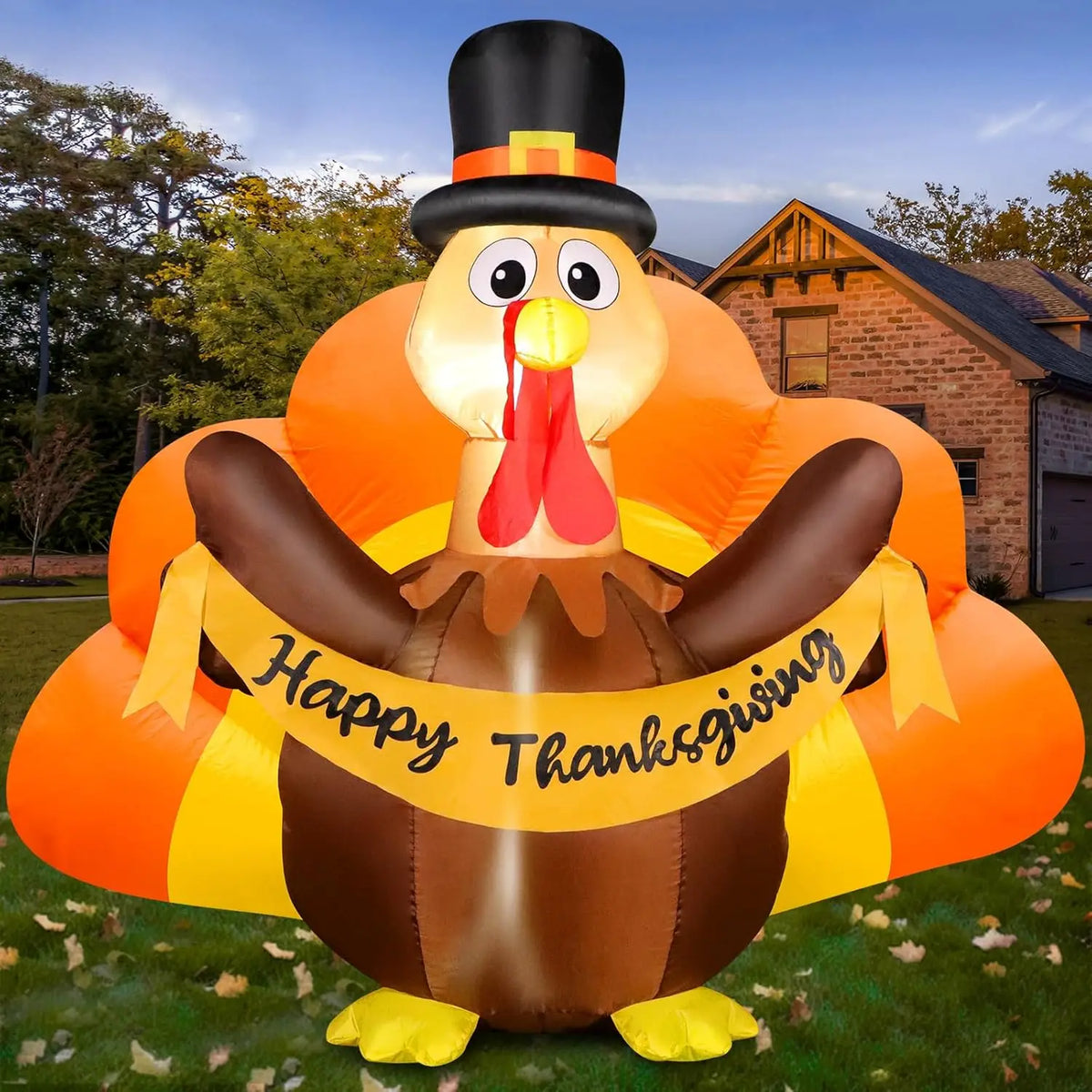 SHXI Inflatable Thanksgiving Turkey With Pilgrim Hat And LED Lights