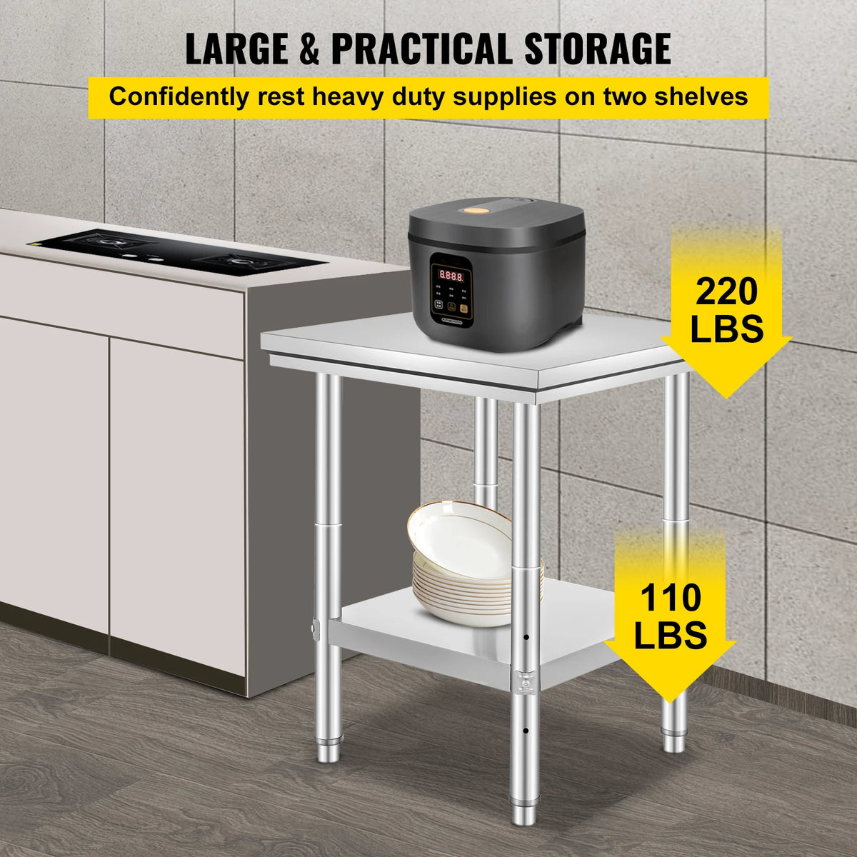 Organized Meal Prep Stainless Steel Work Table With Lower Shelf