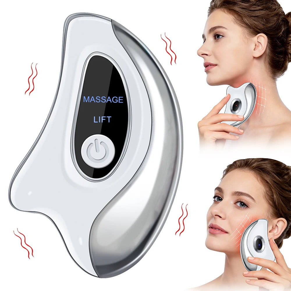 Electric Gua Sha Face Massager with Heated Vibration Double Chin Skin Lifting & Firming Tool Facial Scraping Device