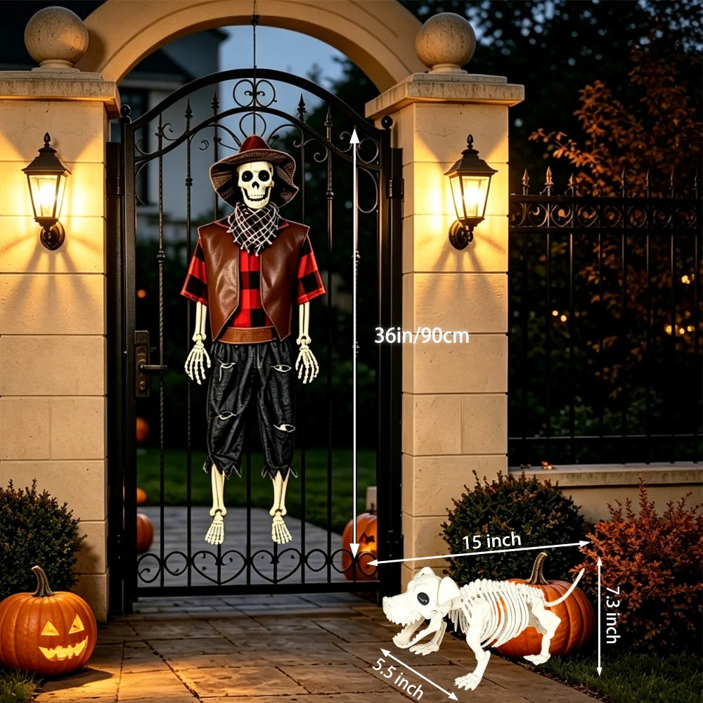 Posable Cowboy Skeleton And Dog Halloween Decorations