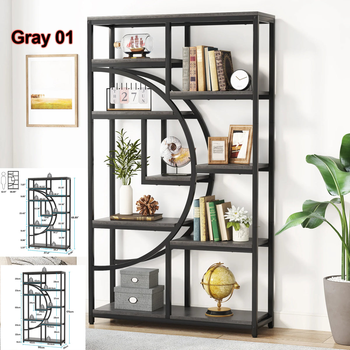 Tribesigns Industrial Bookshelf Display Shelf Storage Organizer