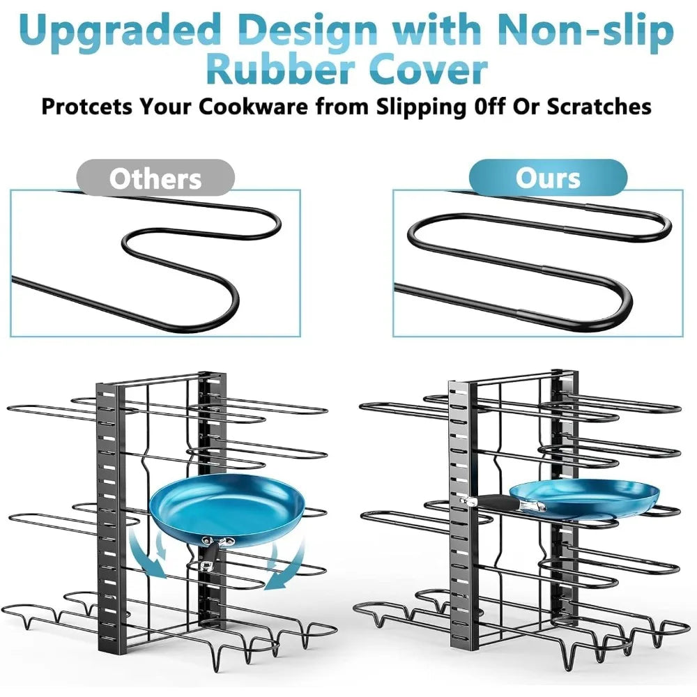Adjustable Pots And Pans Kitchen Cabinet Storage Organizer Rack