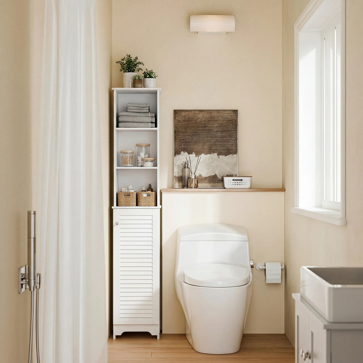 Space Saving Bathroom Storage Cabinet With Adjustable Shelves