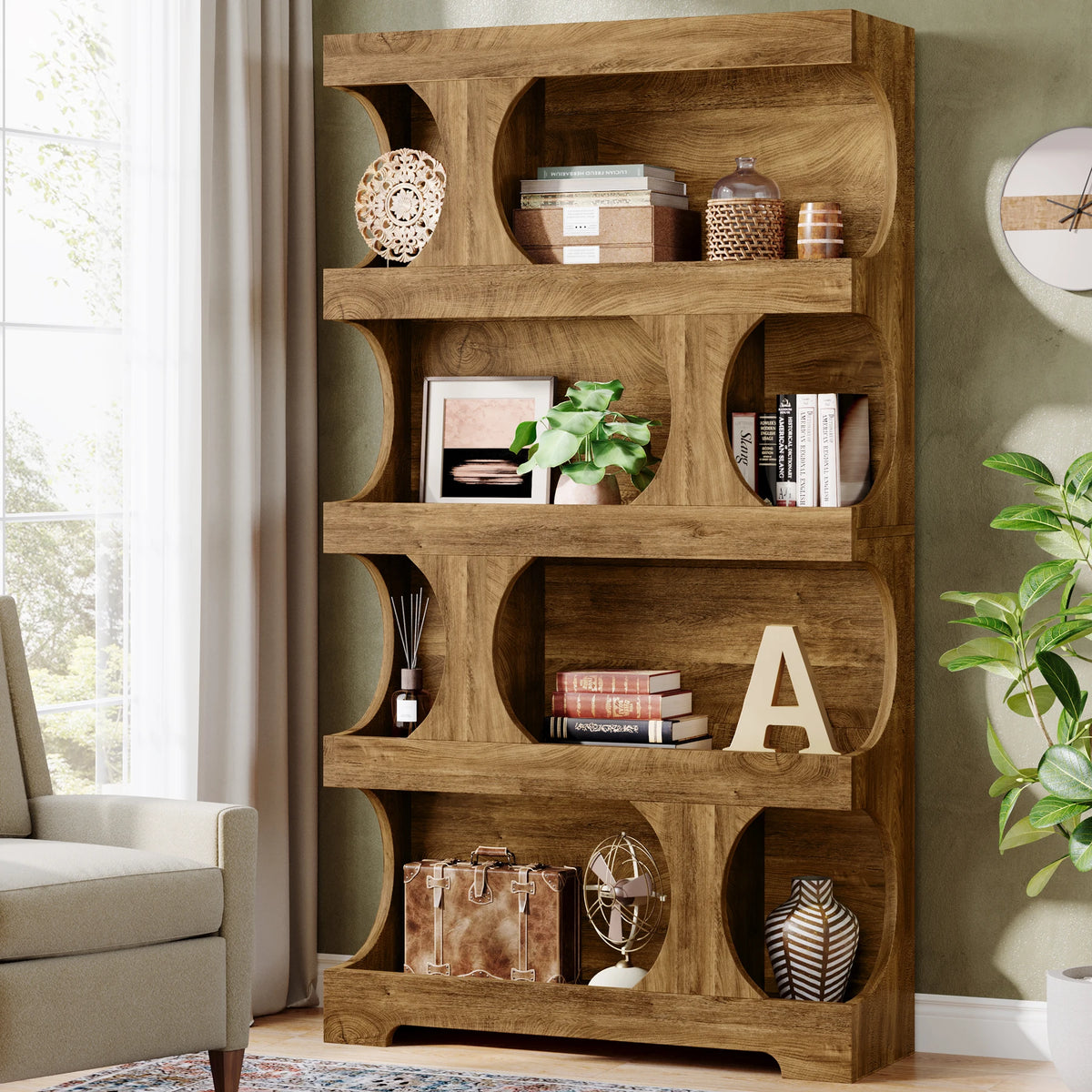 Tribesigns S Shaped Four Tier Wooden Bookcase With Display Shelves
