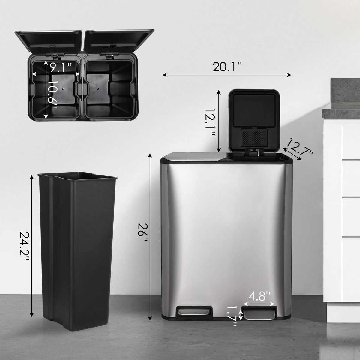 Stainless Steel Dual Step Trash Can With Filter Box