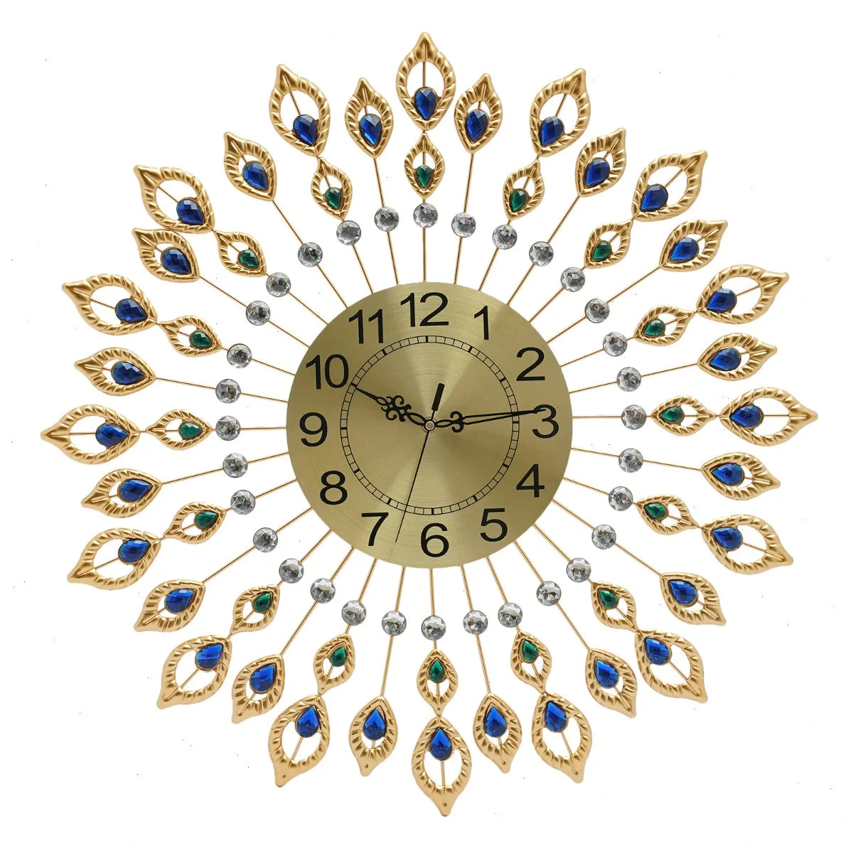 Wall Clock, Peacock Feather Design, 67x67cm Large, Silent Quartz Movement, Iron Metal Frame, Acrylic, for Living Room, Bedroom, Office, Home Decoration, No Ticking