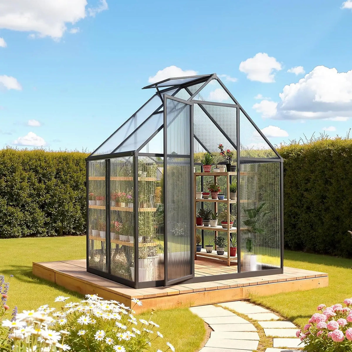 Heavy Duty Polycarbonate Greenhouse With Adjustable Vent And Lockable Door