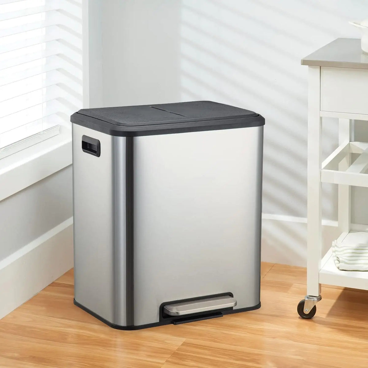 Stainless Steel Double Pedal Trash Can With Removable Bins