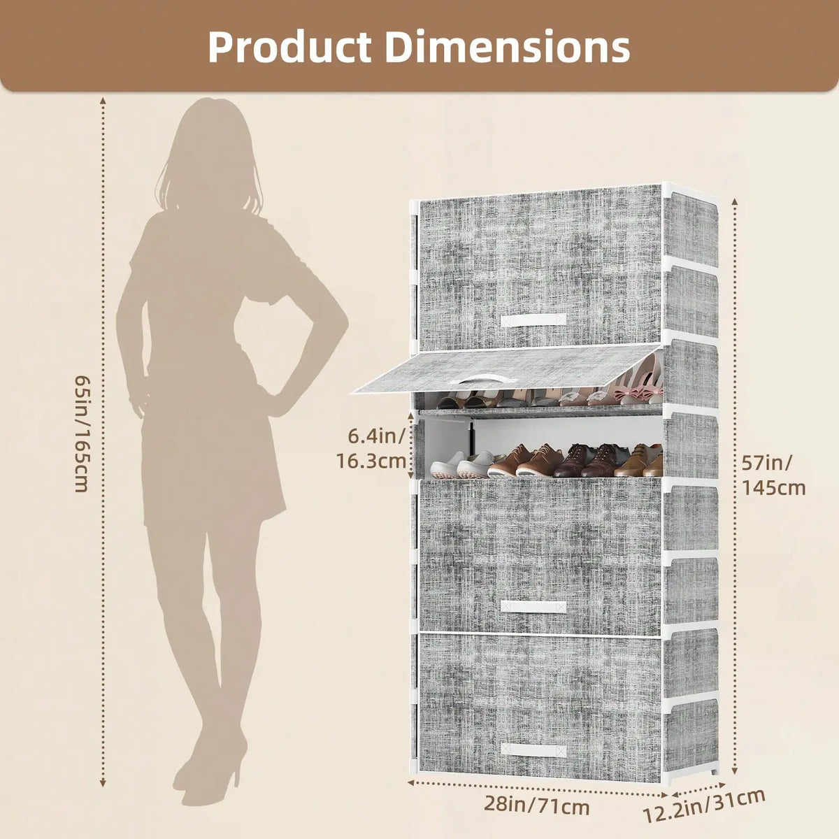 Foldable 9 Tier Shoe Cabinet With Dustproof Doors