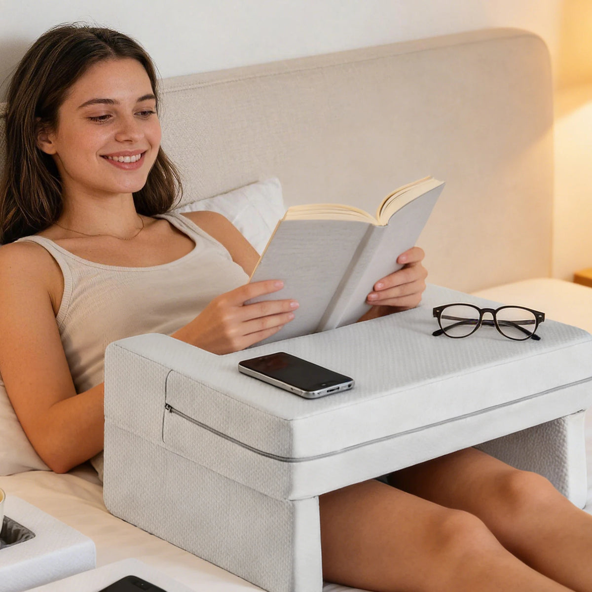 MCQ Ergonomic Memory Foam Reading Pillow With Cup Holder
