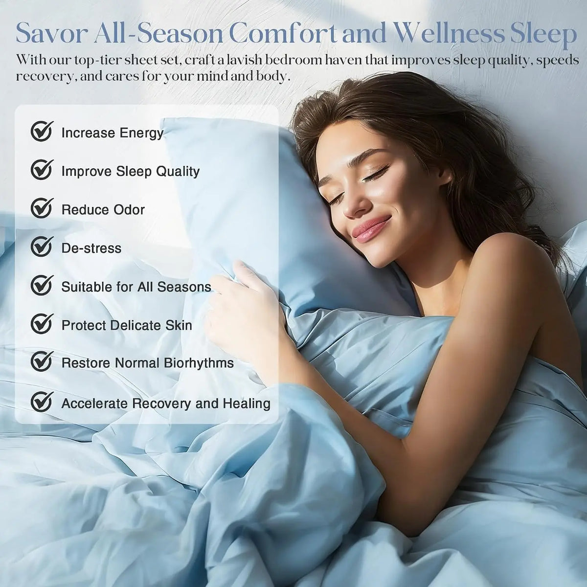 Silver Infused Bed Sheets Set, Cooling Tencel Modal Sheet with Self-Cleaning Technology for 3X Freshness Sleep, Hypoallergenic & Breathable Sheet Perfect for Hot Sleepers (LightBlue, King)