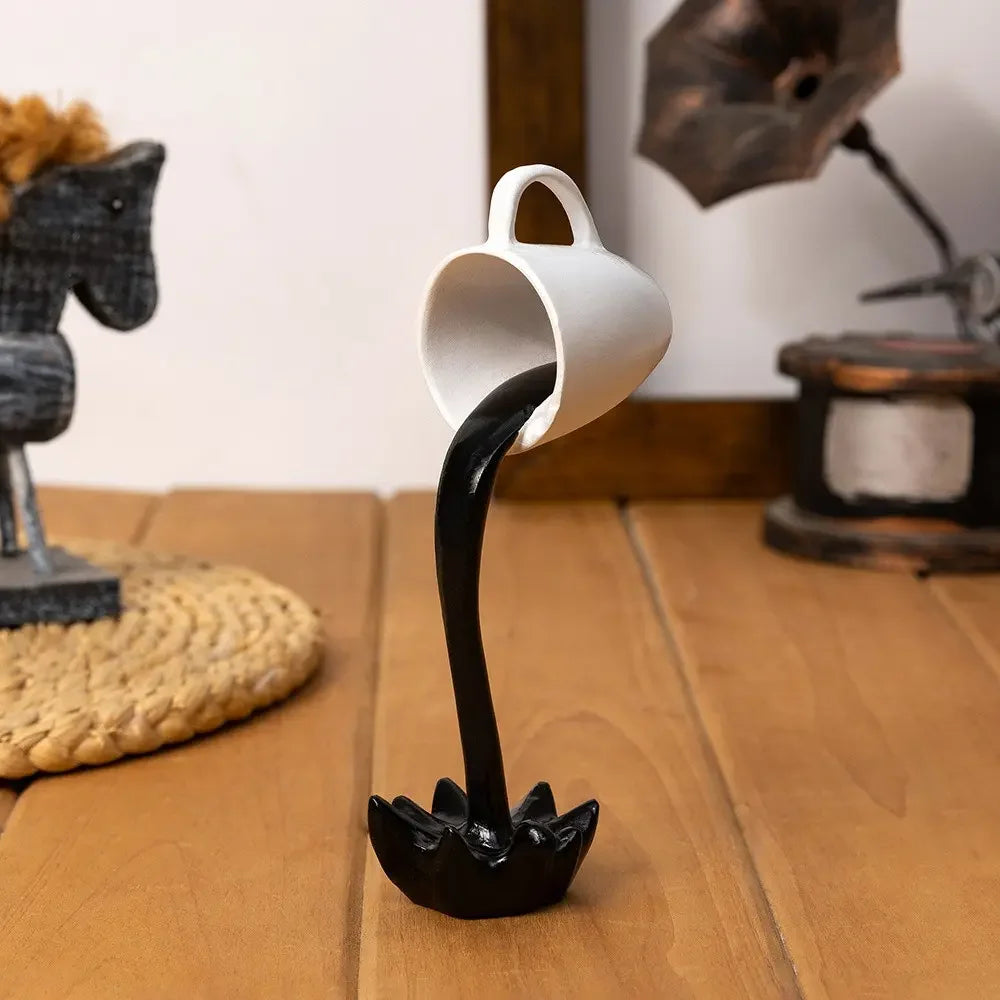 Abstract Spilling Coffee Cup Sculpture For Home Decor