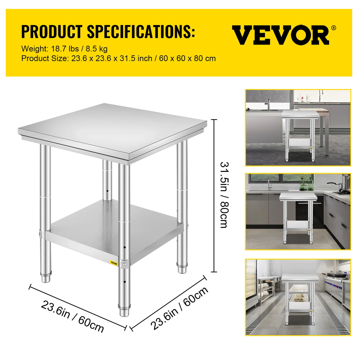 SucceBuy Kitchen Work Bench Commercial Catering Table Worktable with Undershelf Stainless Steel 330LBS 286LBS Restaurant Garage