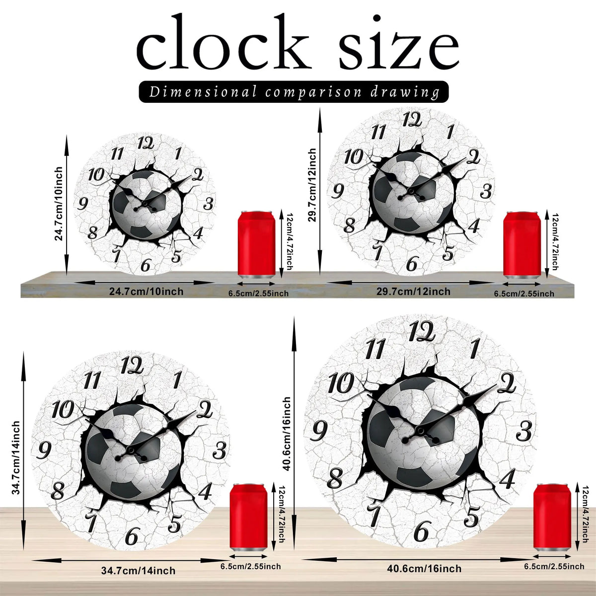 Round Football Silent Quartz Wall Clock For Home Decor